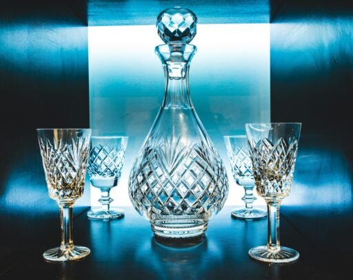 Decanter set with glasses and jar.