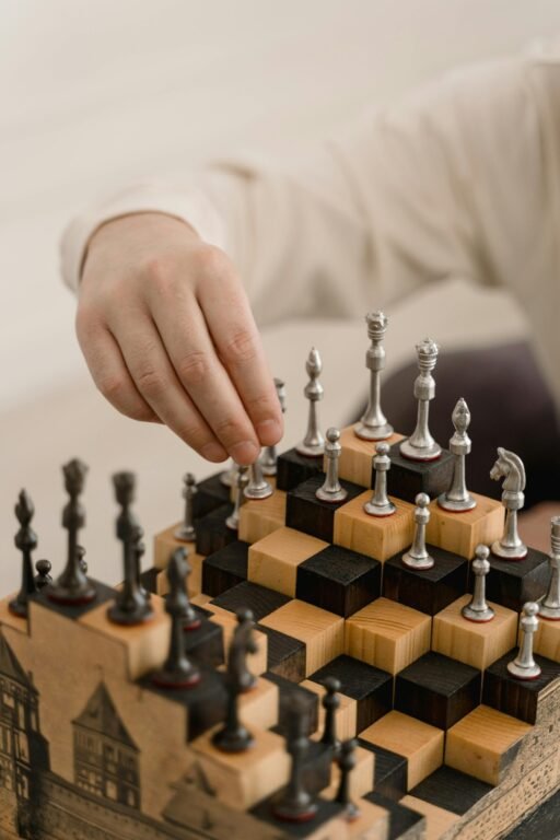 A personalized chess board. A person is playing.